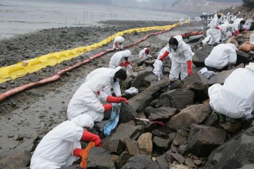건강보험심사평가원 샘물봉사단원들이 피해확산방지를 위해 최선을 다하고 있다.